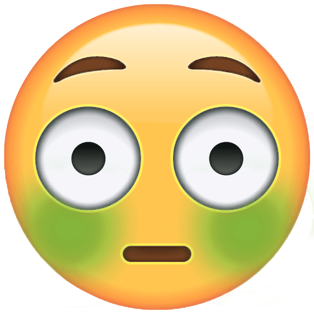 An emoji looking ill with green cheeks and a slightly shocked expresssion